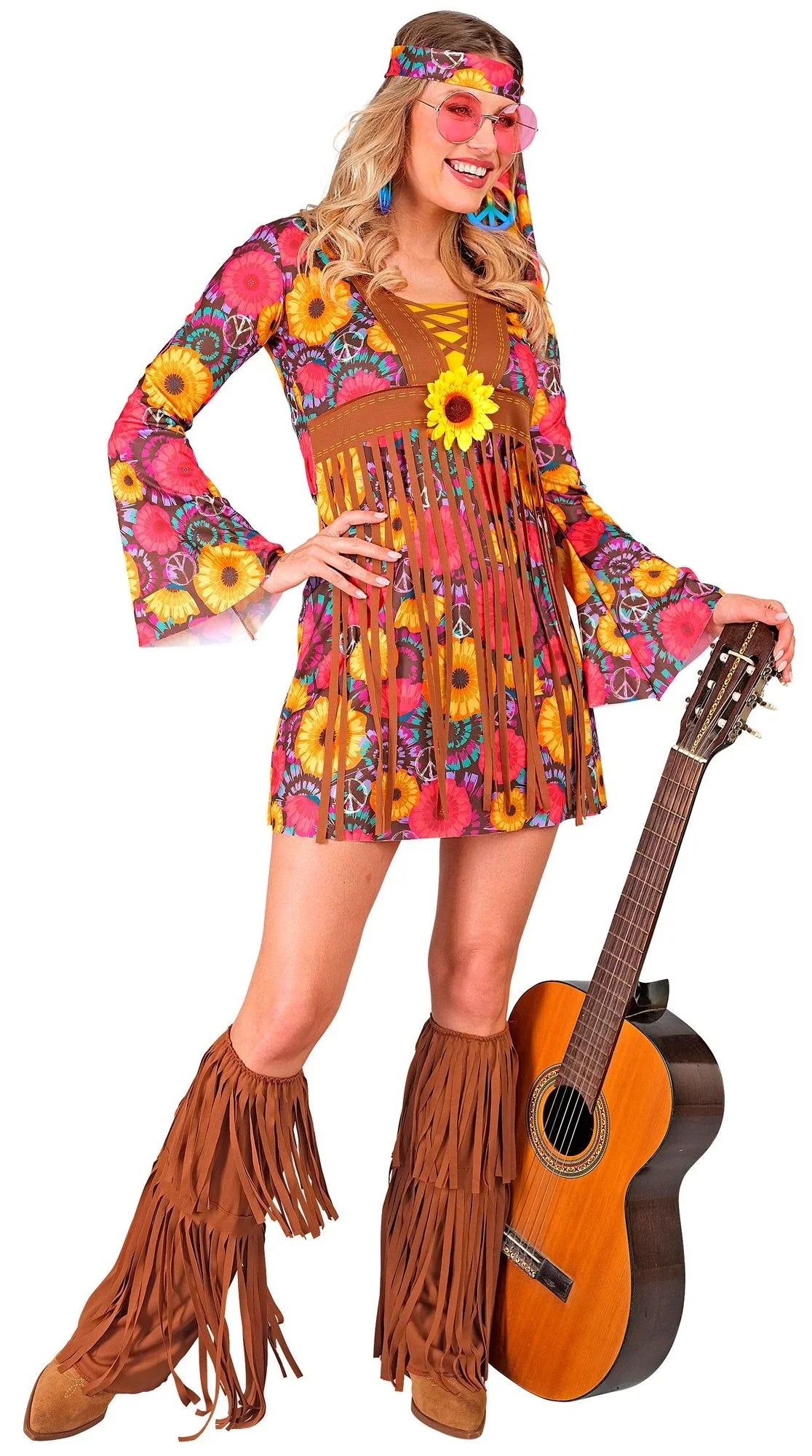 Disfraz Hippie con Estampado de Girasoles para Mujer Hippies Widmann